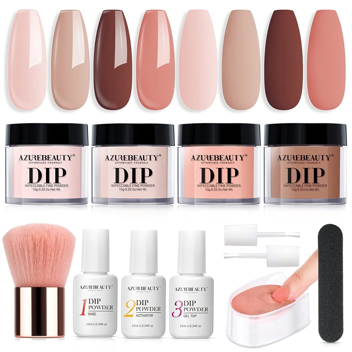 Dip Powder Nail Kit Starter, Skin Tone Fall Winter Nude Brown 4 Colors Acrylic Dipping Powder Liquid Set with Base/Top Coat Activator for French Nail Art Manicure DIY Gift