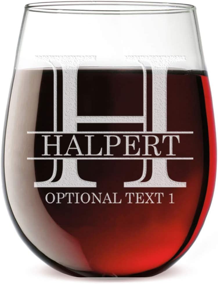 Personalized Etched Monogram Stemless Wine Glass