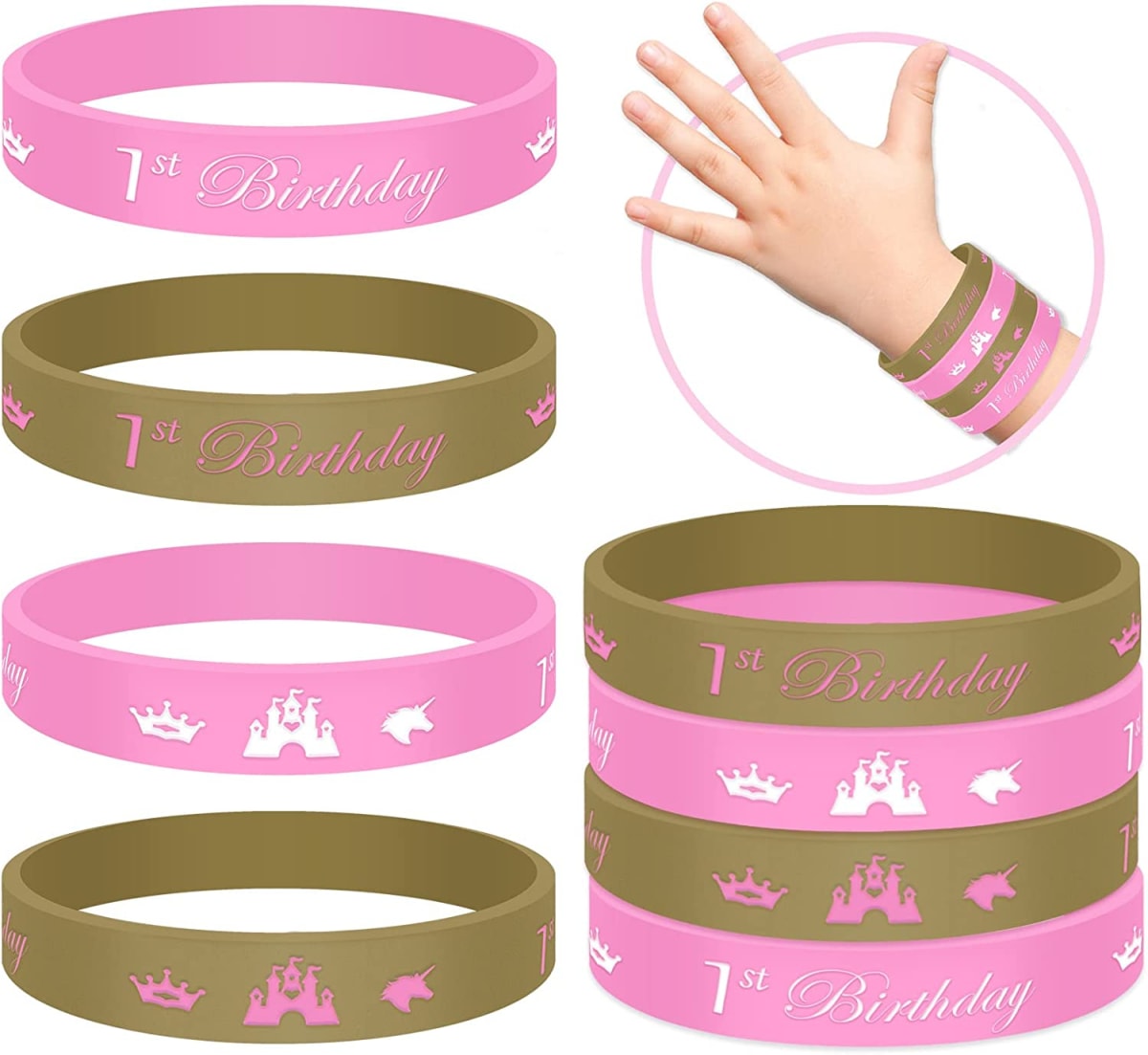 1st Birthday Gold-Pink Wristbands
