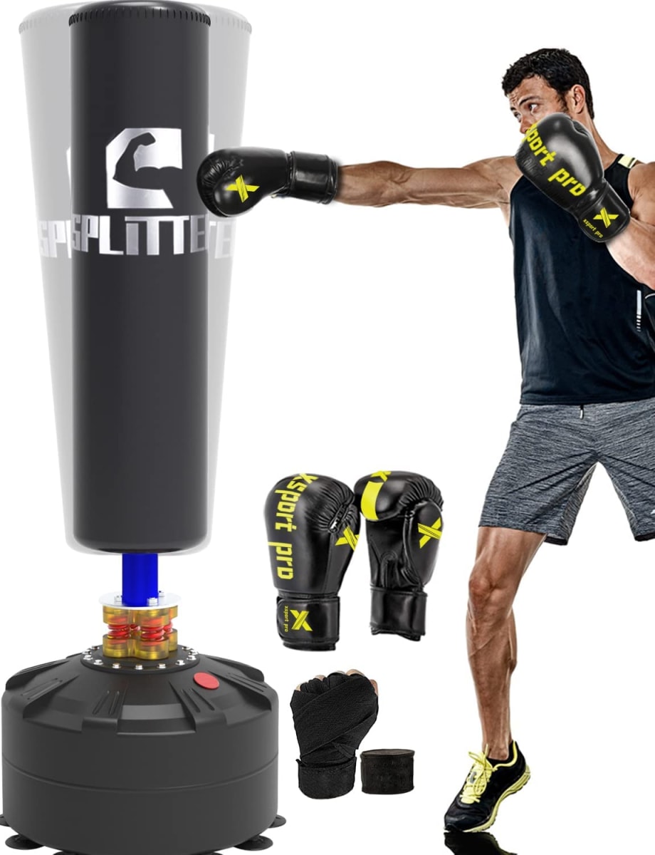 Freestanding Punching Bag 70’’-203 lb with 12OZ Pro Boxing Gloves and Handwraps Heavy Boxing Bag with Suction Cup Base for Adult Youth Kids - Men Stand Kickboxing Bag for Home,Office