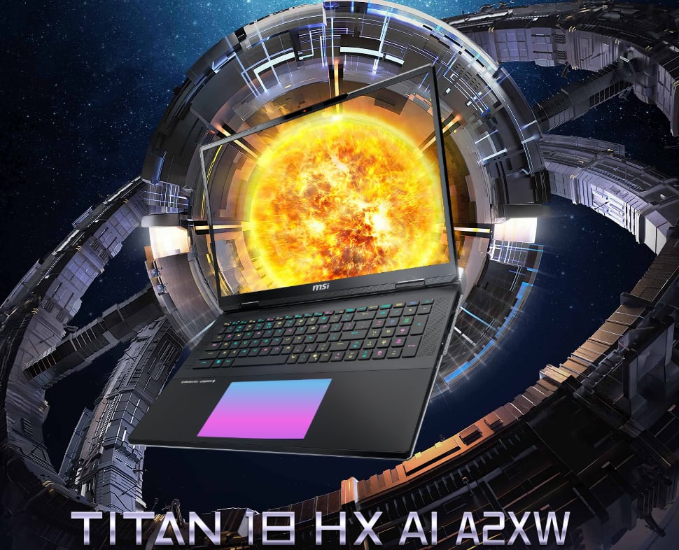MSI Titan 18 HX AI, Intel Ultra 9-285HX, RTX 5080, 64-96 GB DDR5-6400, 2-6 TB SSD, UHD+ 120 Hz Mini-LED