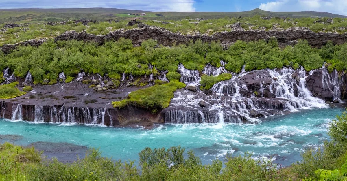 Hraunfossar and Barnafoss Waterfall