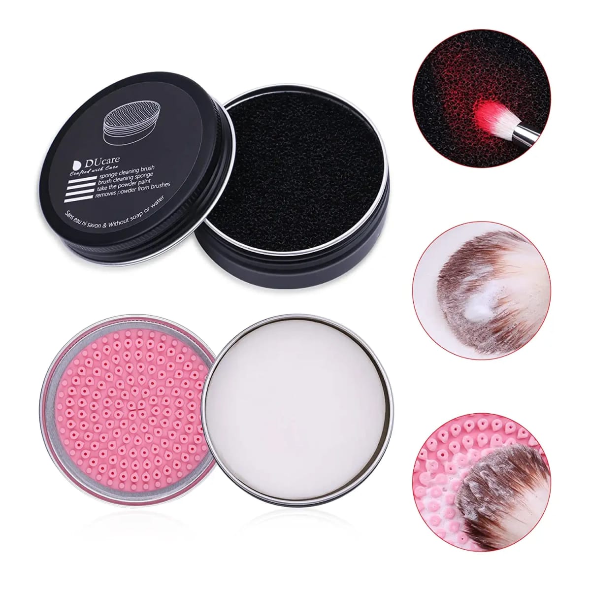 Makeup Brush Cleaner Set, Solid Soap Cleanser with Color Removal Sponge Brush Cleaning Mat