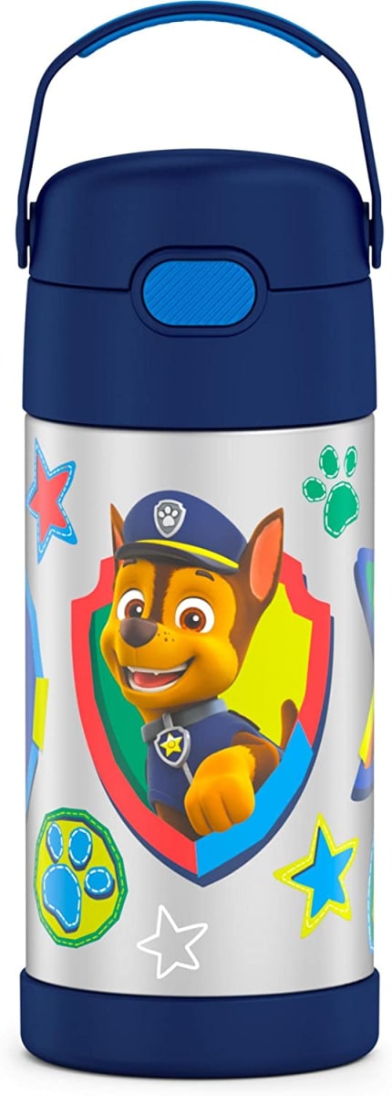 THERMOS FUNTAINER 12 Ounce Stainless Steel Vacuum Insulated Kids Straw Bottle, Blue Paw Patrol