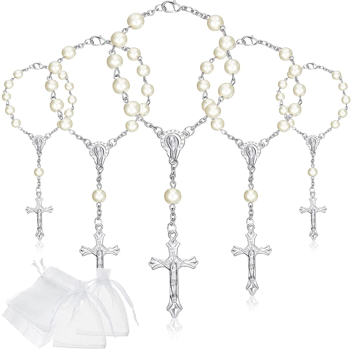 Faux Plated Pearl Christening Rosary Beads