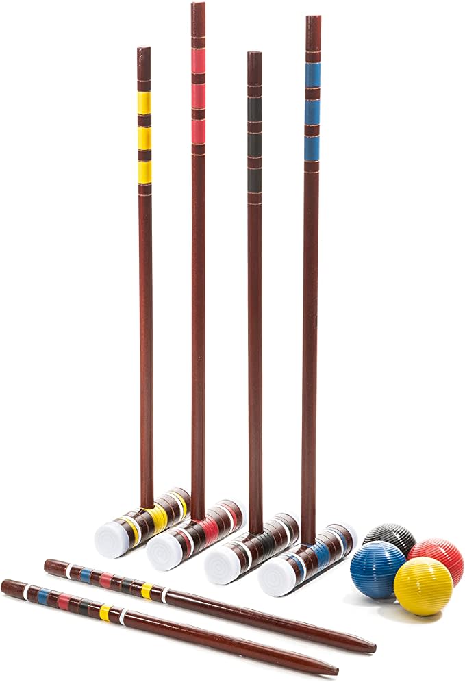 Franklin Sports Croquet Set - Includes Croquet Wood Mallets, All Weather Balls, Wood Stakes and Metal Wickets - Classic Family Outdoor Game