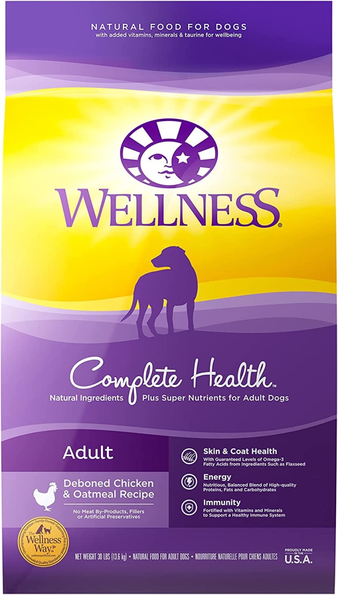 Wellness Complete Health Dry Dog Food with Grains, Chicken & Oatmeal, 30-Pound Bag