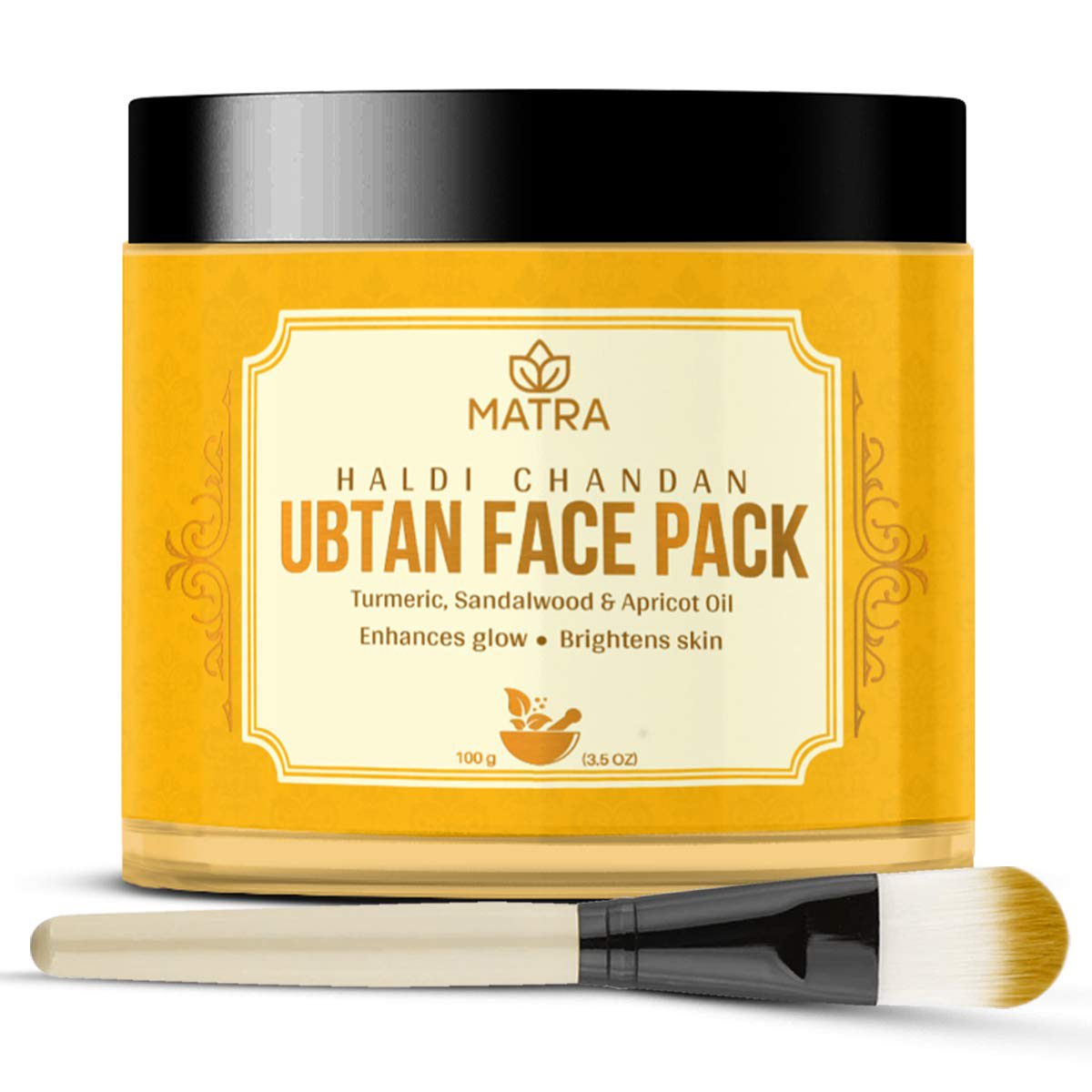 Matra Haldi Chandan Ubtan Ayurvedic Paste Face Pack for Skin Brightening, Tan Removal and Glow With Turmeric & Sandalwood With Face Pack Brush, 100 Grams