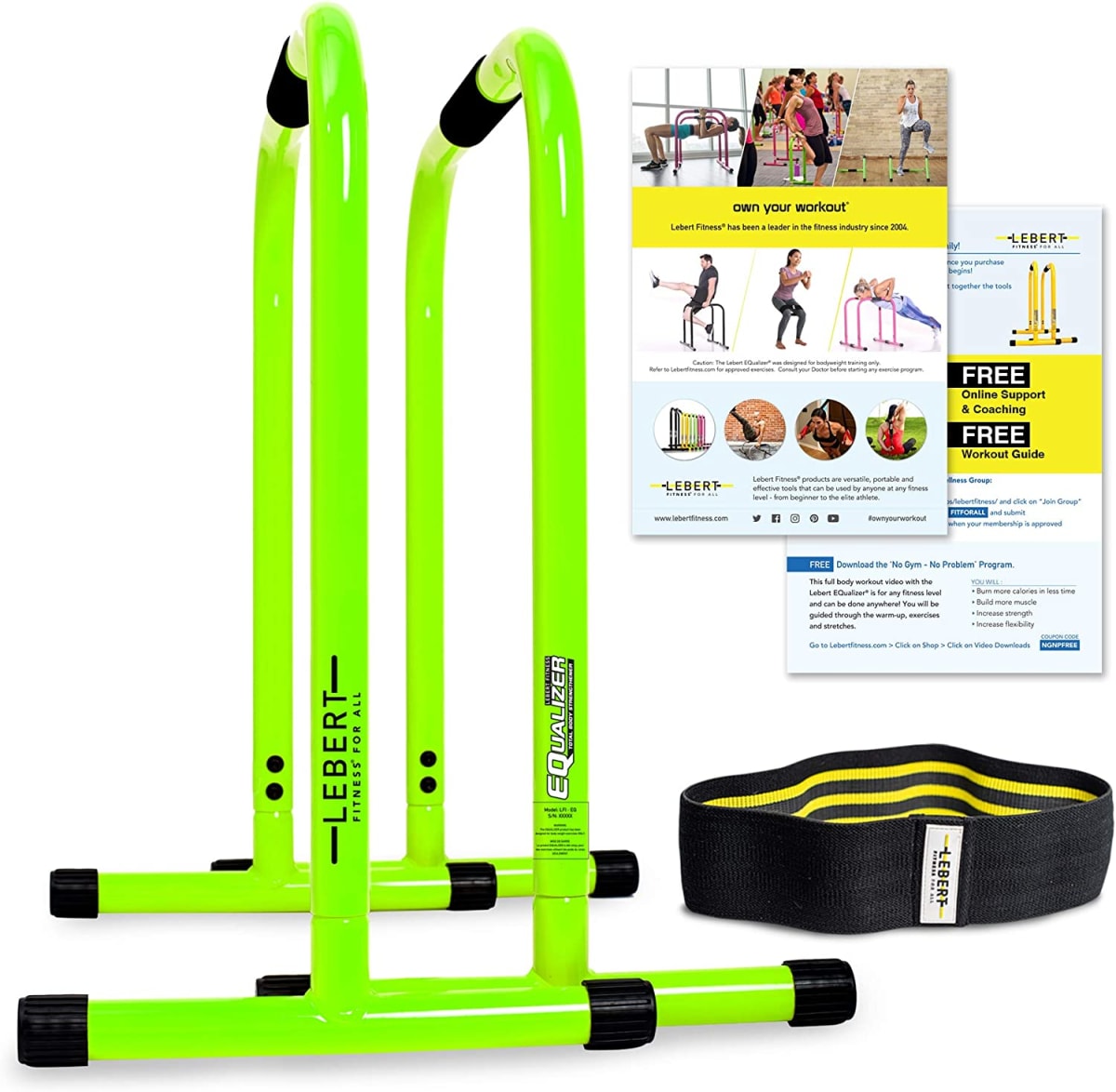 Dip Bar Stand - Original Equalizer Total Body Strengthener Pull Up Bar Home Gym Exercise Equipment Dipping Station - Hip Resistance Band, Workout Guide and Online Group
