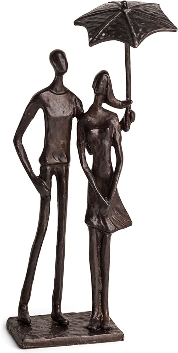 Loving Couple Under Umbrella Bronze Sculpture - Modern and Elegant Design – Metal Art - Contemporary Home and Office Décor – Modern Tabletop Décor