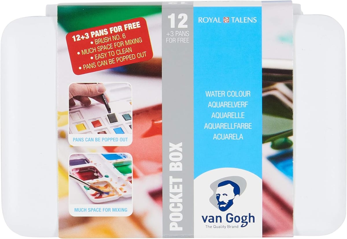 Van Gogh Watercolor Paint Set, Plastic Pocketbox, 12-Half Pan
