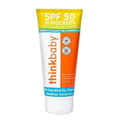 Thinkbaby SPF 50+ Baby Sunscreen – Safe, Natural Sunblock for Babies - Water Resistant Sun Cream – Broad Spectrum UVA/UVB Sun Protection – Vegan Mineral Sun Lotion, 6oz