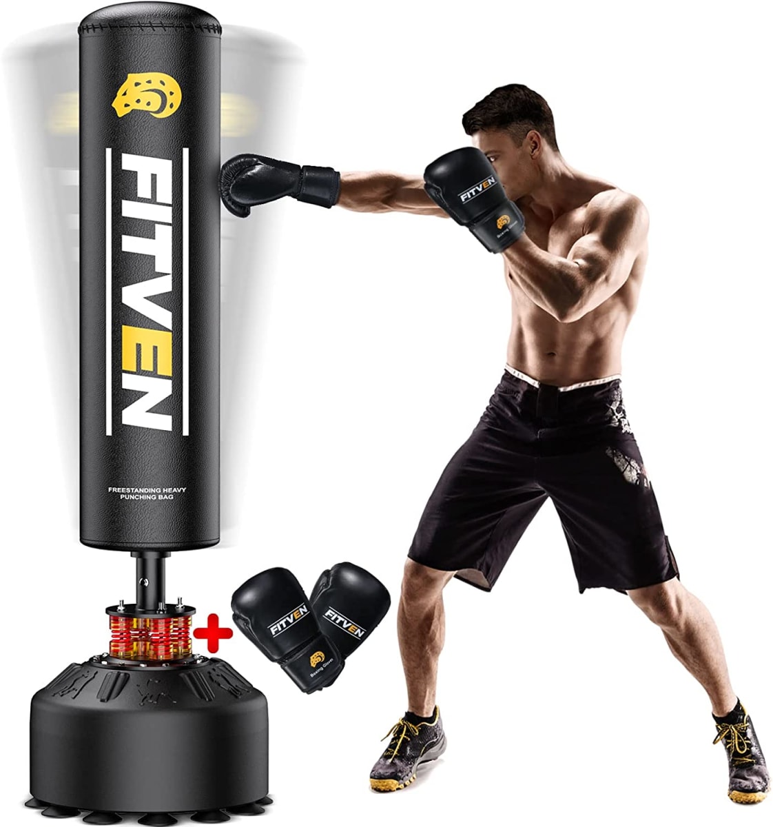 Freestanding Punching Bag 70''-205lbs with Boxing Gloves Heavy Boxing Bag with Suction Cup Base for Adult Youth Kids - Men Stand Kickboxing Bag for Home Office