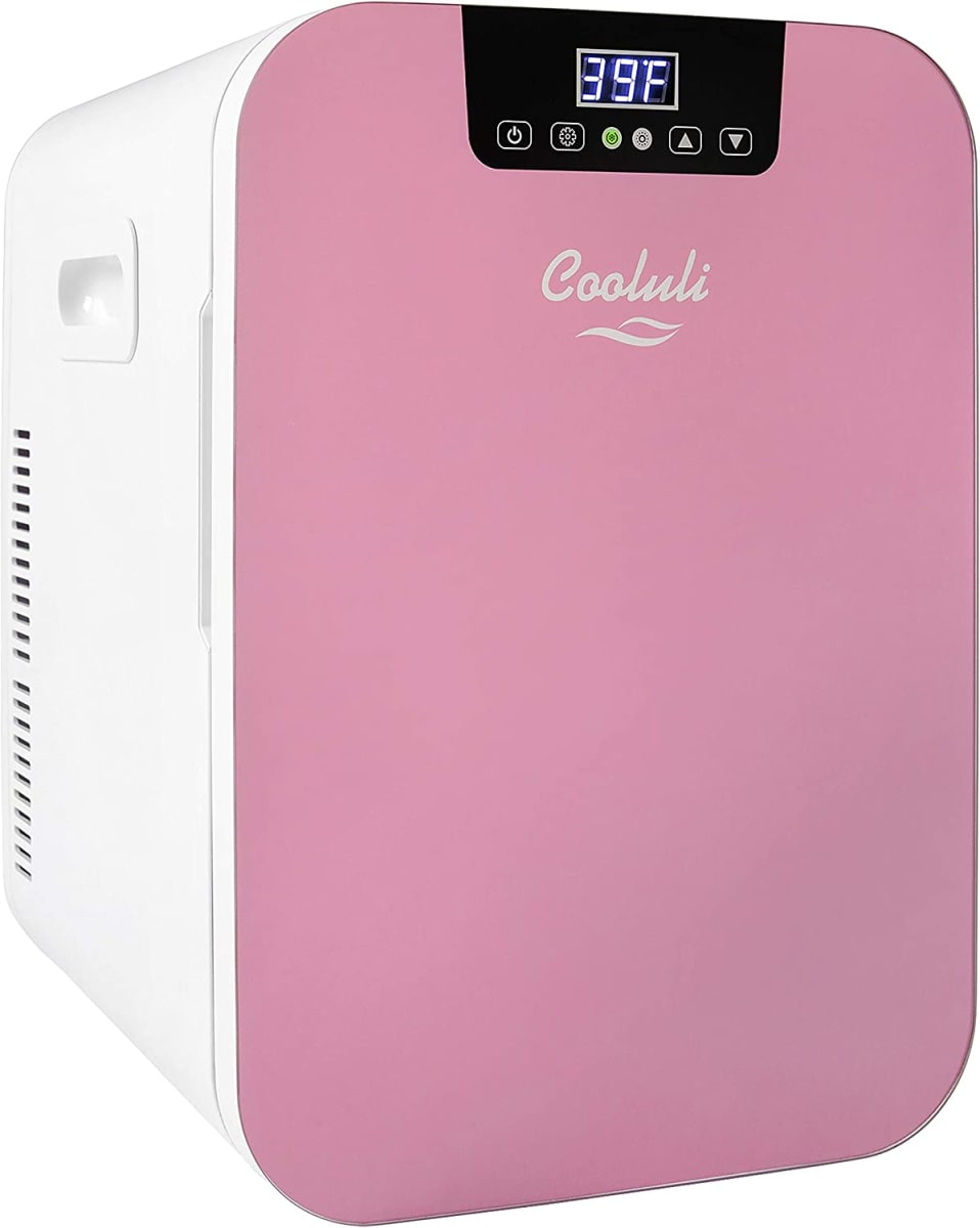 Cooluli 20L Mini Fridge For Bedroom - Car, Office Desk & College Dorm Room - Glass Front & Digital Temperature Control - Small 12v Refrigerator for Food, Drinks, Skincare