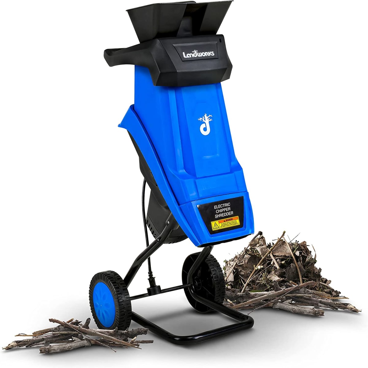 Wood Chipper Shredder Electric Light Duty 17:1 Reduction 15-Amp 1800 Watts 120VAC Dual Edge Blades for Lawn and Garden Use or Fire Prevention Building a Firebreak