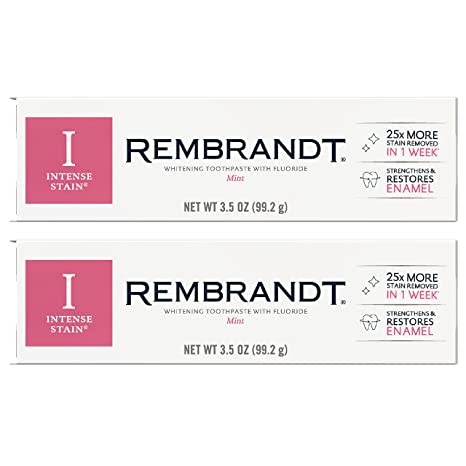 REMBRANDT Intense Stain Whitening Toothpaste With Fluoride, Removes Tough Stains, Rehardens And Strengthens Enamel, 3.5 Ounce (2 Pack)