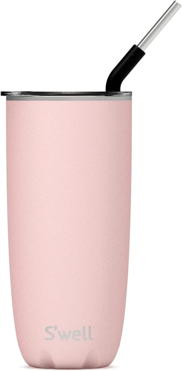 S'well Stainless Steel Tumbler with Straw - 24 Fl Oz - Pink Topaz - Triple-Layered Vacuum-Insulated Containers Keeps Drinks Cold for 18 Hot for 5 Hours - BPA-Free Water Bottle