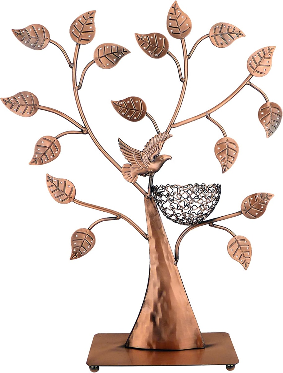 Jewelry Tree Bronze Bird Nest 48 Pair Earrings Holder, Bracelets/Necklace Organizer Stand