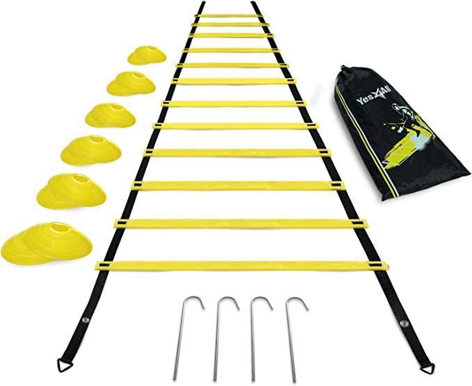 Yes4All Ultimate Combo Agility Ladder Training Set with Agility Ladder 12 Rungs & 12 Agility Cones, Agility Combo Speed Ladder and Balance Training Footwork for All Ages, Included Carry Bag