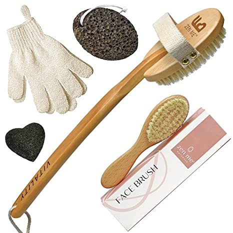 Zen Me Premium Dry Brushing Body Brush Set and Dry Brush for Face Bundle for Natural Exfoliation