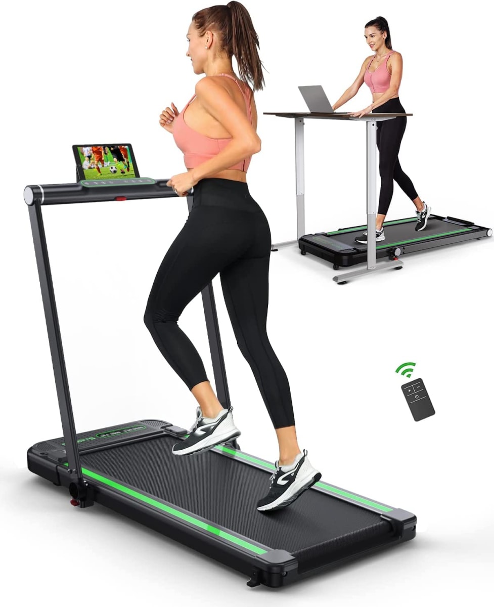 2 in 1 Under Desk Treadmill, 2.5HP Electric Folding Treadmill Walking Running pad for Home Office with LED Touch Screen | 0.6-7.6MPH | Wider Running Belt | Remote Control