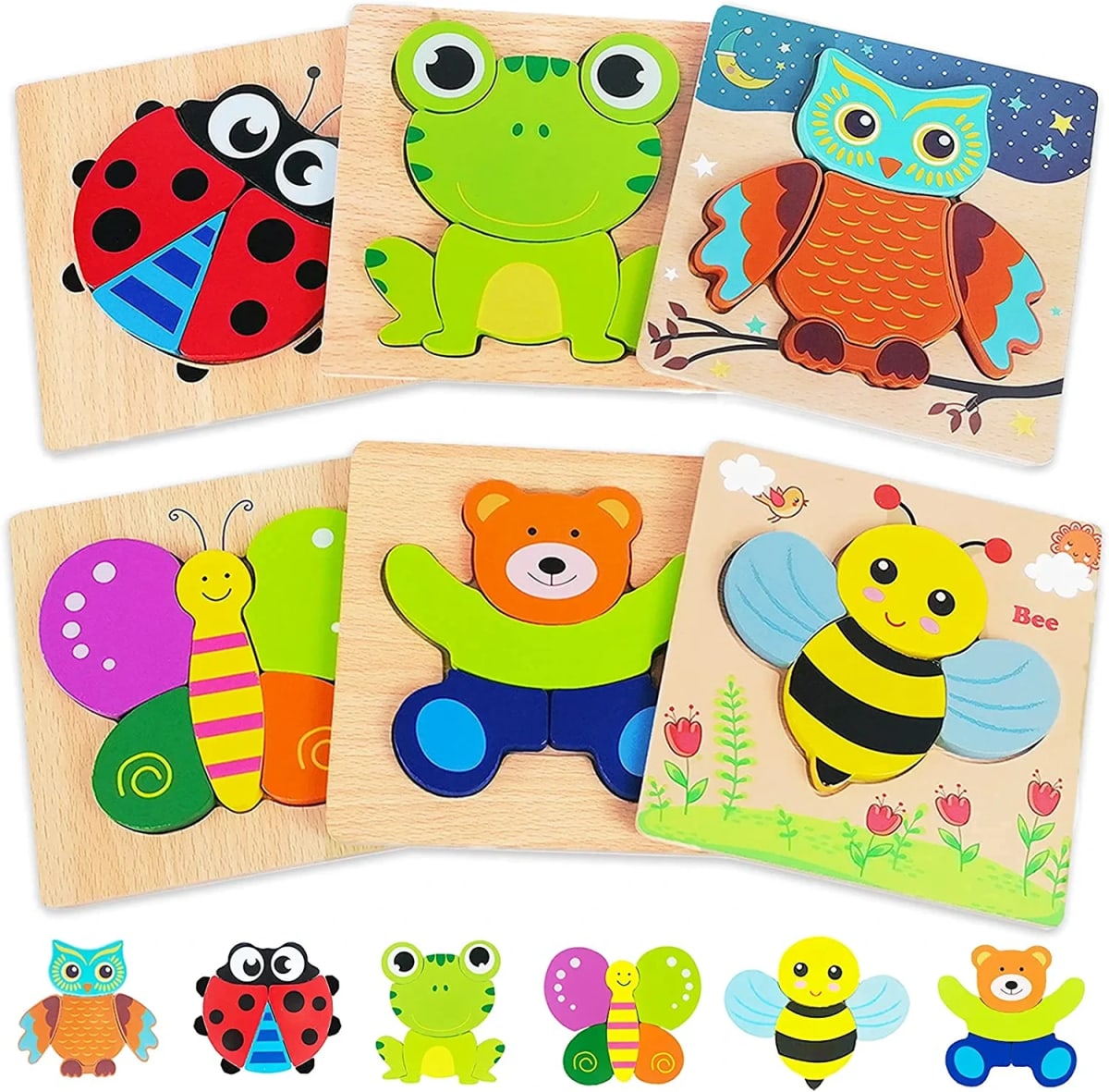 6 Pack Animal Jigsaw Puzzles Montessori Toys