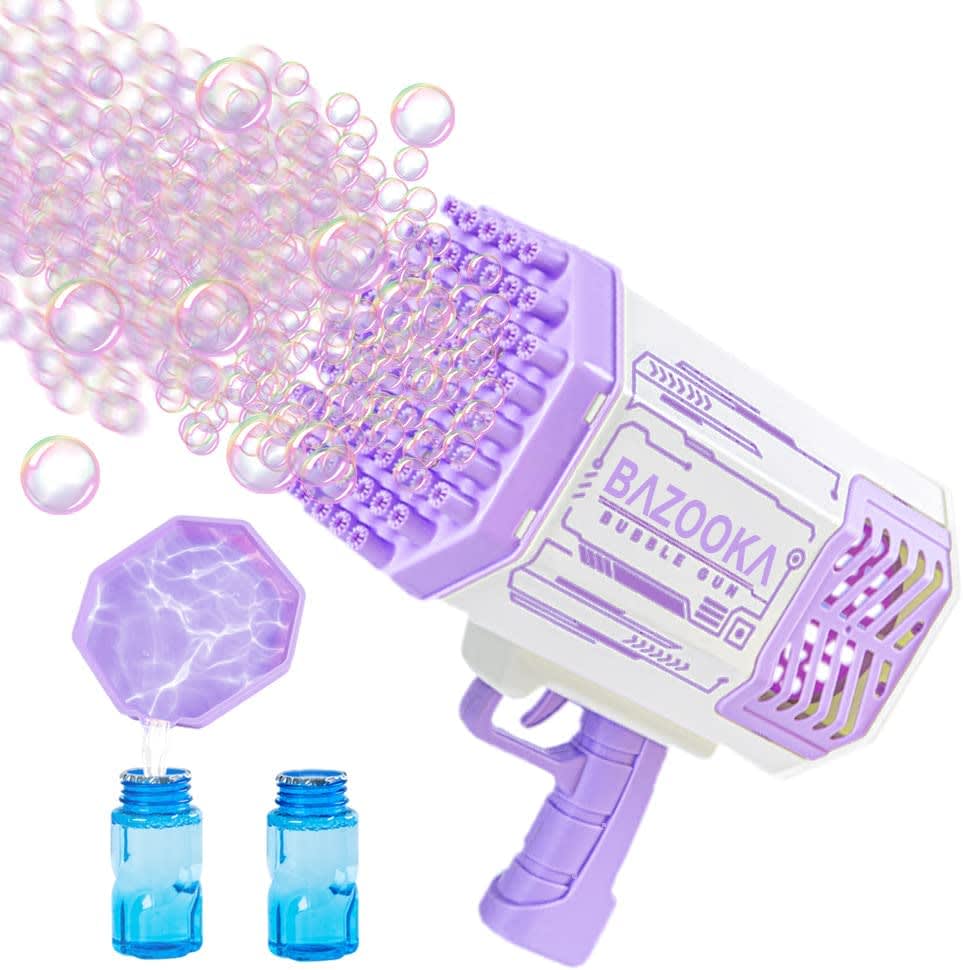 Bazooka Bubble Machine Gun, Purple Bubble Gun with Lights/ Bubble Solution, 69 Holes Bubbles Machine for Adults Kids, Summer Toy Gift for Outdoor Indoor Birthday Wedding Party - Purple Bubble Makers