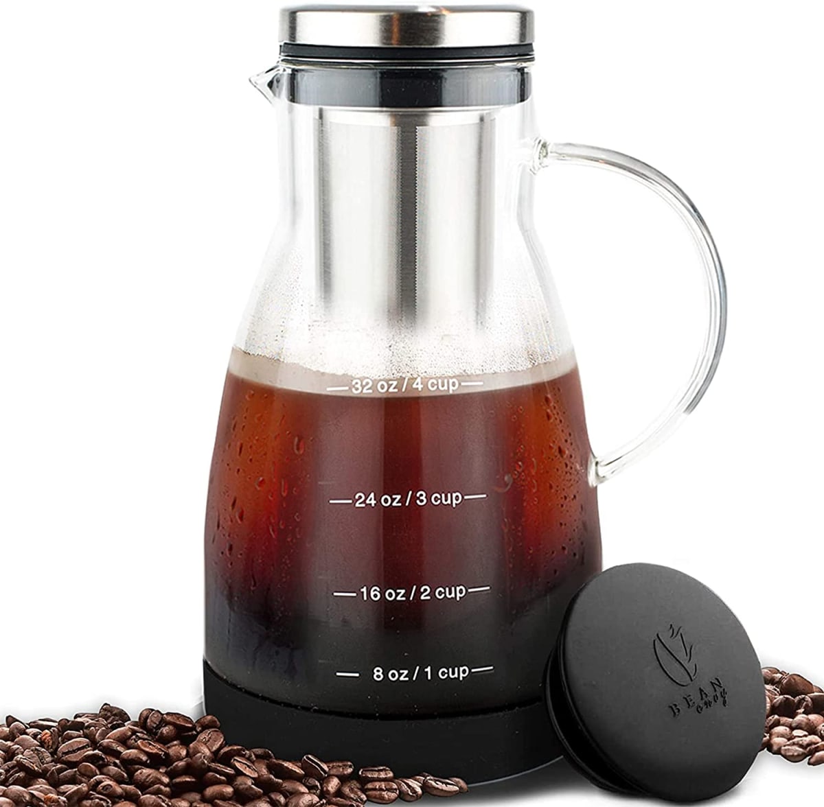 Bean Envy Cold Brew Coffee Maker - 32 oz Glass Iced Tea & Coffee Cold Brew Maker and Pitcher w/ Silicone Cap & Base