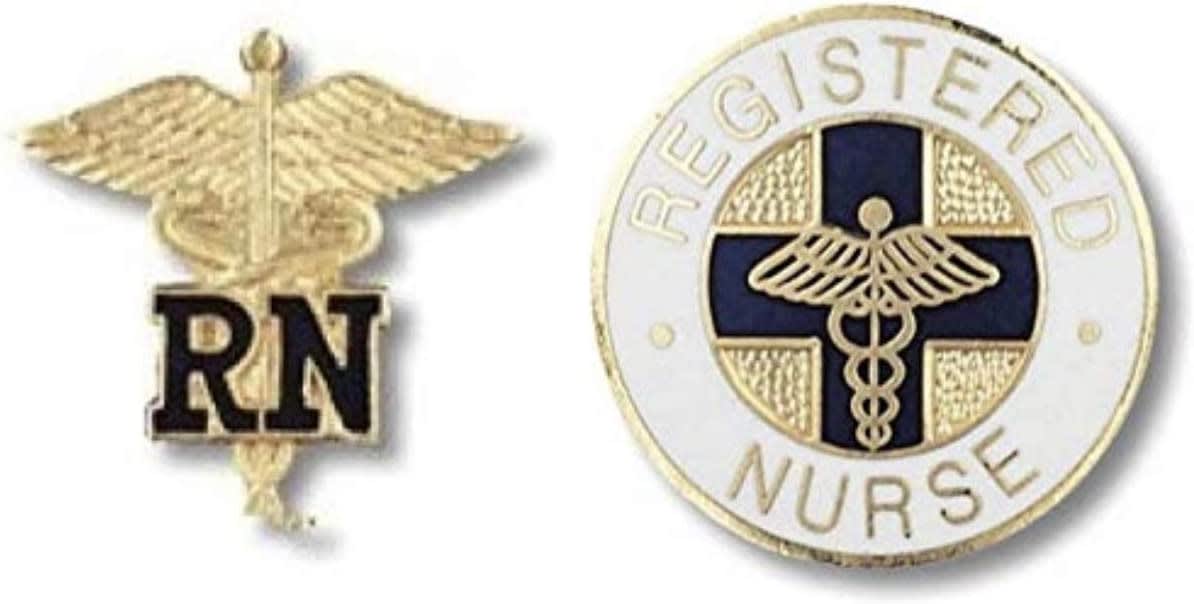 EMI Registered Nurse Rn Caduceus and Rn Round Emblem 2 Item Pin Set