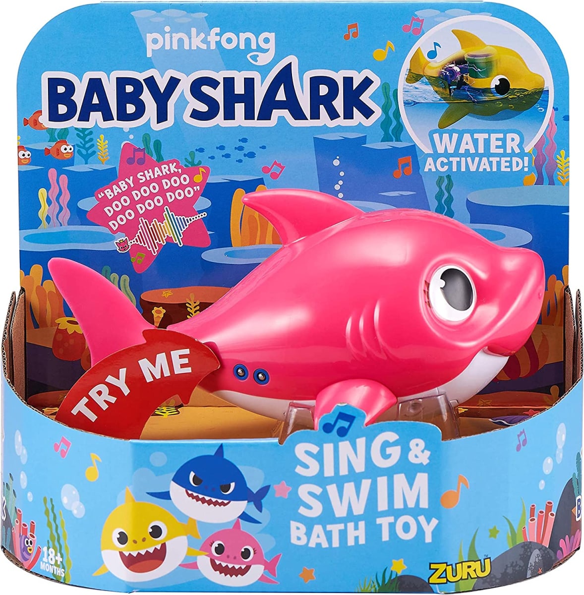 Baby Shark Battery-Powered Sing and Swim Bath Toy by ZURU - Mommy Shark (Pink) (Custom Packaging)