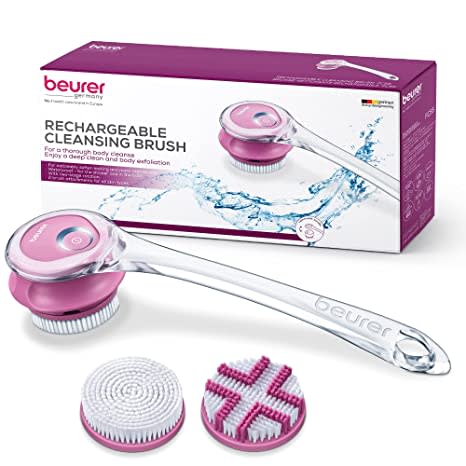 Beurer FC55 Body Scrubber, Electric Body Brush for Exfoliating and Massage, Waterproof Cleansing Brush for Showering, Cordless and Rechargeable, Spinning Skin Brush with 2 Attachments