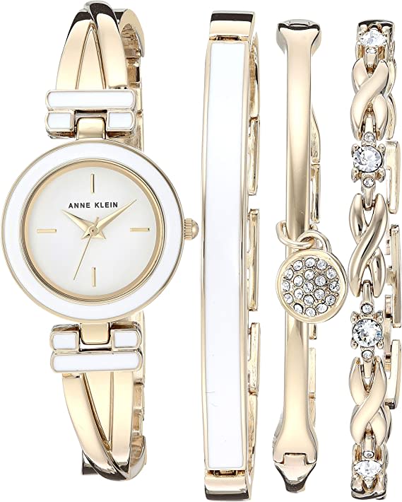 Anne Klein Women's Bangle Watch and Premium Crystal Accented Bracelet Set