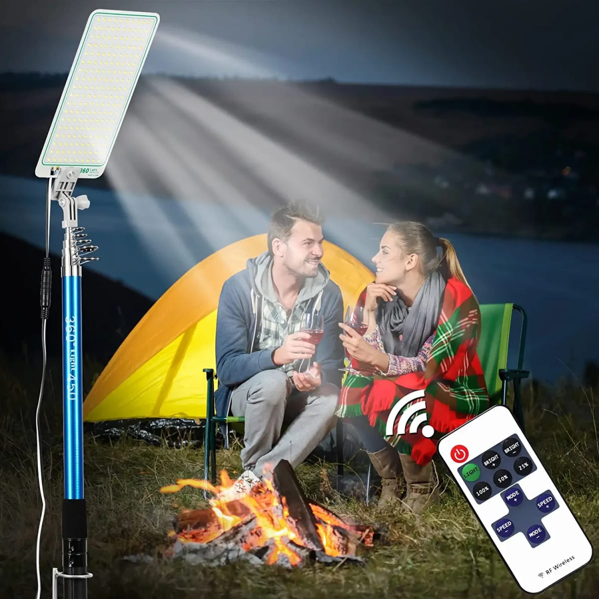 Outdoor Lamp Telescopic Fishing Rod Lamp with IR Remote for Camping, Fishing, Travelling