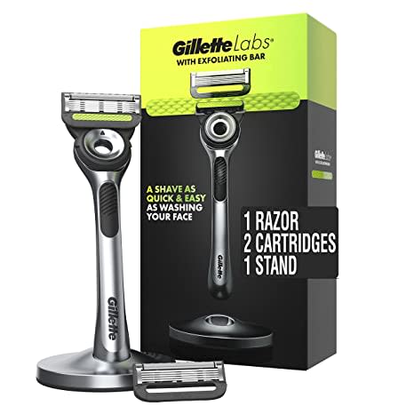 Gillette Men's Razor with Exfoliating Bar by GilletteLabs, Shaving Kit for Men, Includes 1 Handle, 2 Razor Blade Refills, 1 Premium Magnetic Stand