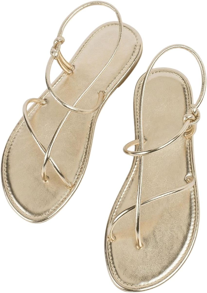Gorglitter - Metallic Strappy Flat Sandals