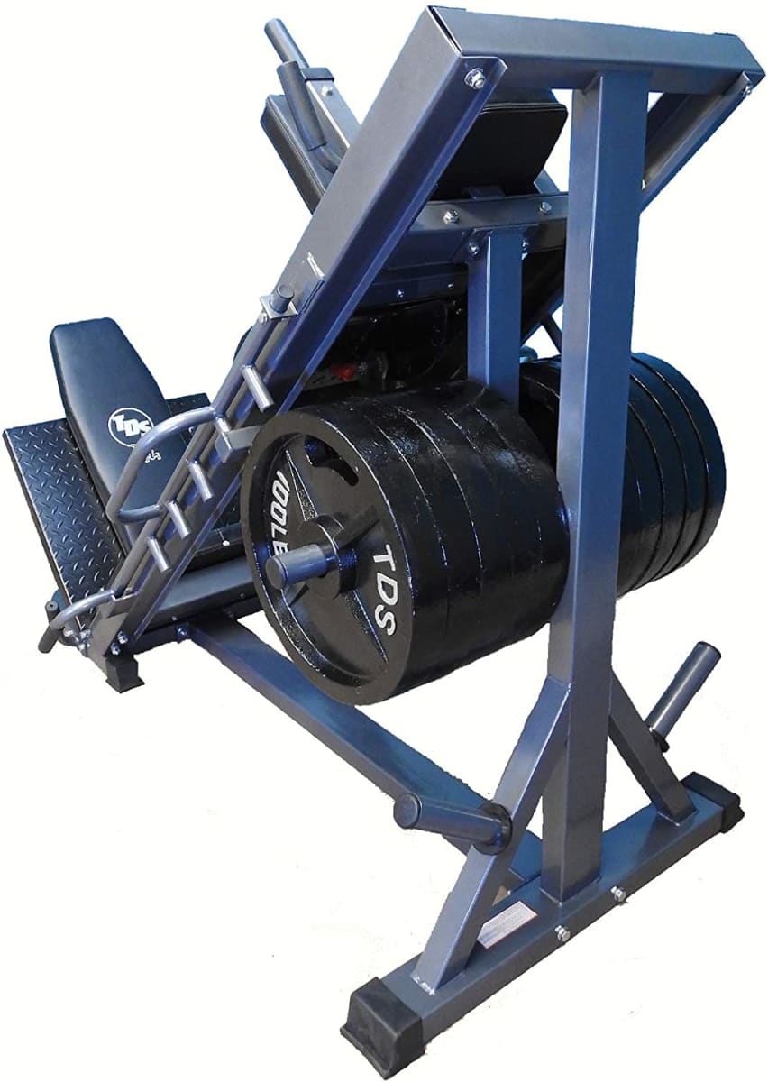 4-Way Hip Sled to use as Leg Press, HACK Squat, Calf Raise to give a Full Lower Body Workout Unit has DLX. Pads, Wide Adj. Deck Plates, 8 Wheels for Flawless Movement