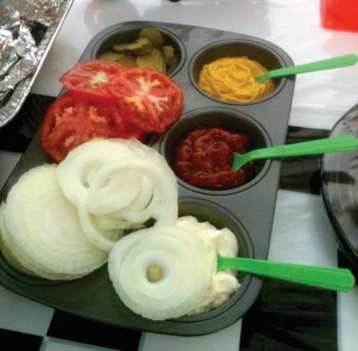 Serve condiments in a cupcake or muffin tin during parties and cook outs.