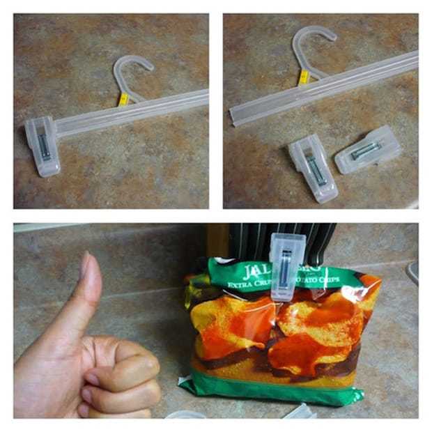 Close bags with hanger clips