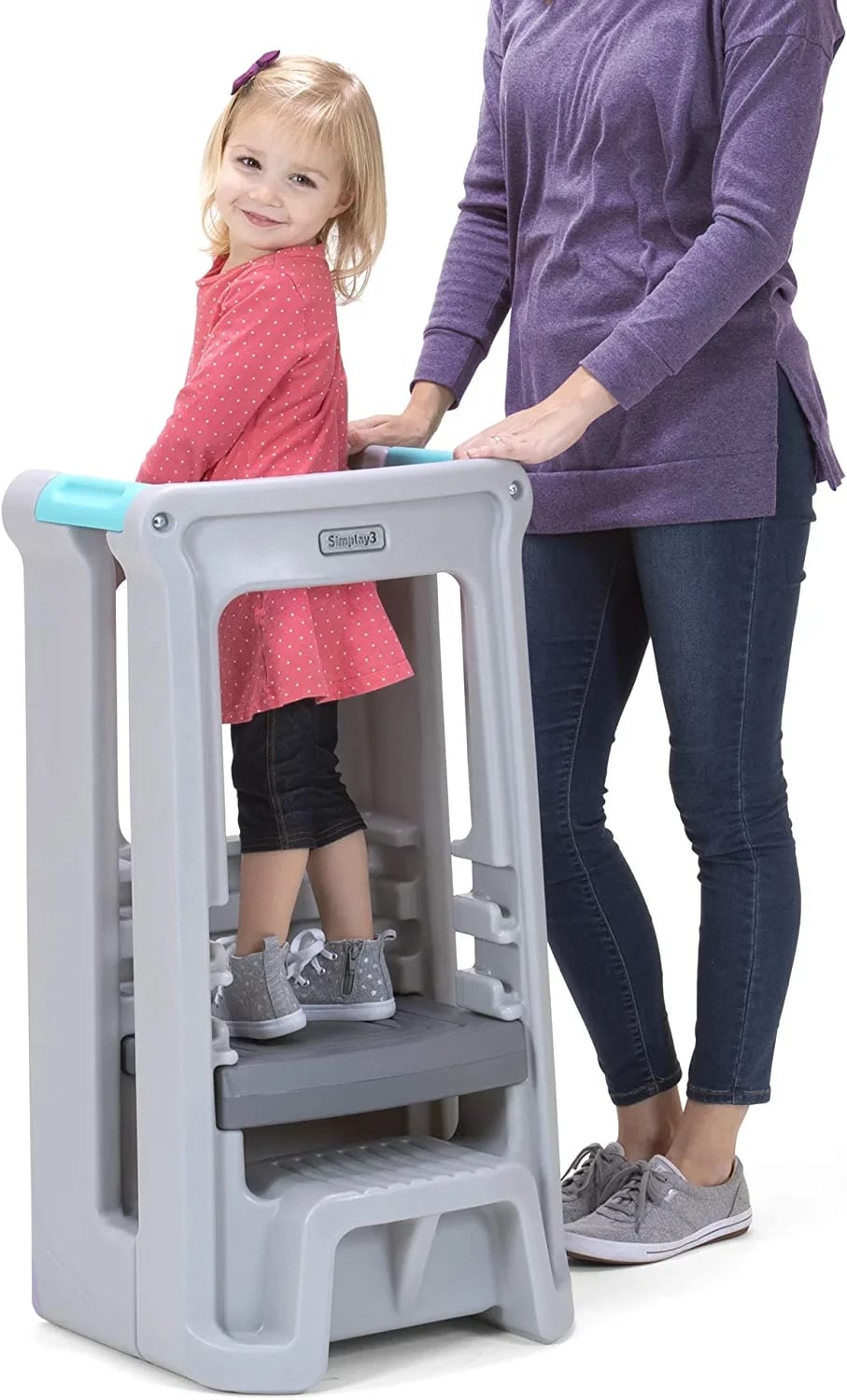 Toddler Tower Childrens Step Stool with Three Adjustable Heights, Gray