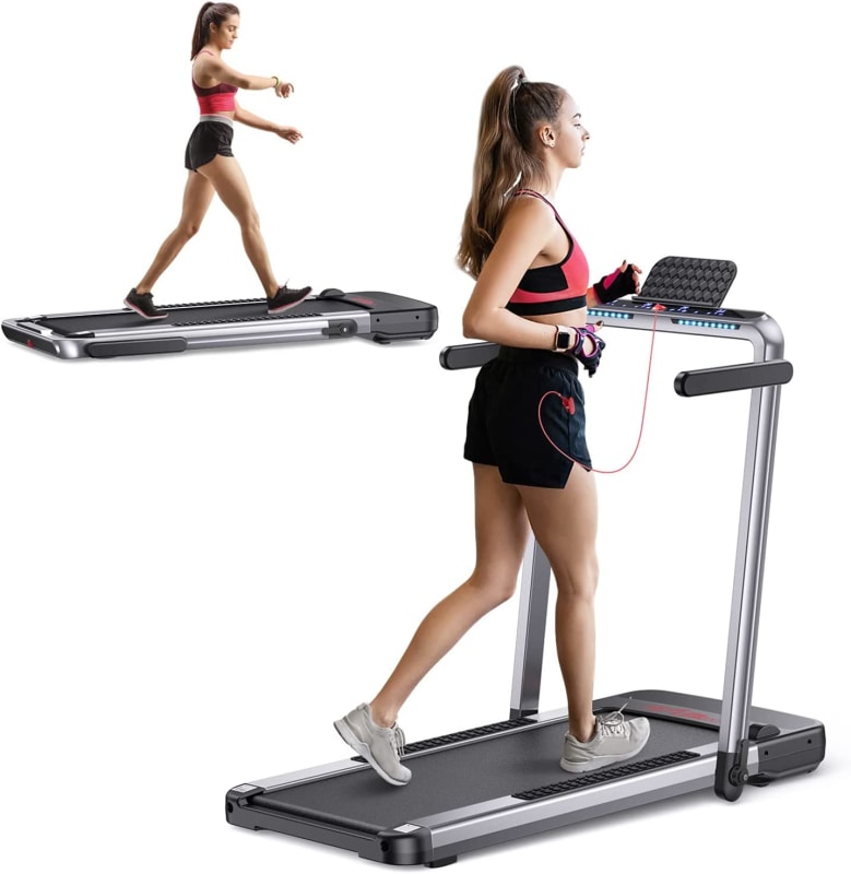 2 in 1 Folding Treadmill, 2.25HP Electric Under Desk Treadmill with App & Remote Control, Led Display, 12 Preset Programs, Installation-Free Running Walking Treadmill for Home Office