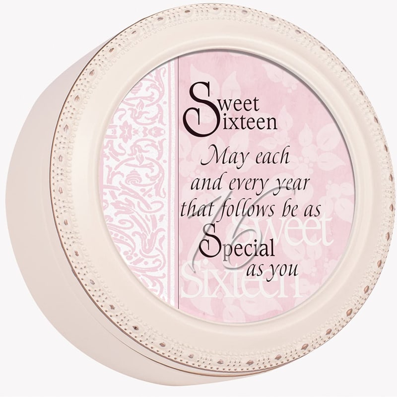 Sweet Sixteen May Every Year be Special Ivory Rope Trim Petite Round Jewelry and Keepsake Box