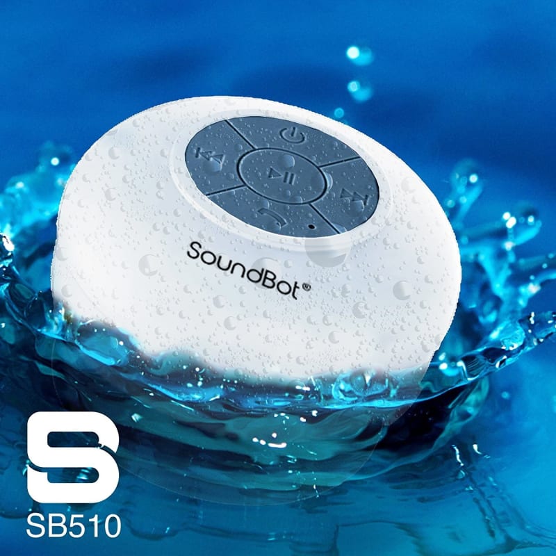 SB510 HD Water Resistant Bluetooth Shower Speaker, Handsfree Portable Speakerphone with Built-in Mic, 6hrs of Playtime, Control Buttons and Dedicated Suction Cup for Showers