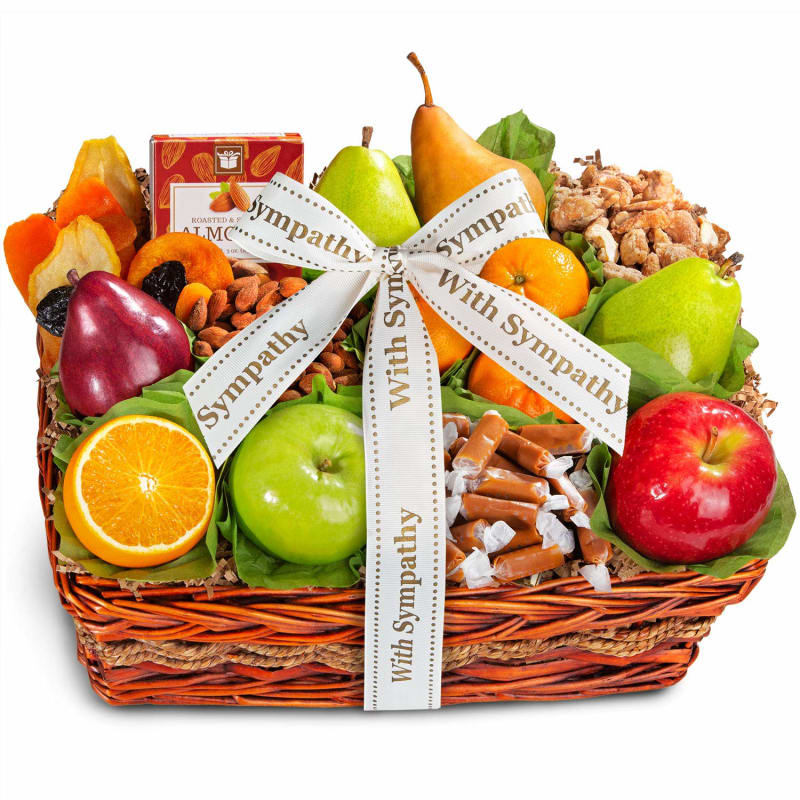 With Sympathy Orchard Delight Fruit and Gourmet Gift Basket