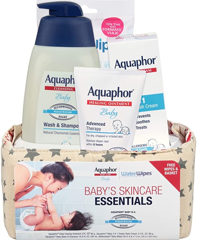 Aquaphor Baby Welcome Baby Gift Set - Free WaterWipes and Bag Included - Healing Ointment, Wash and Shampoo, 3 in 1 Diaper Rash Cream