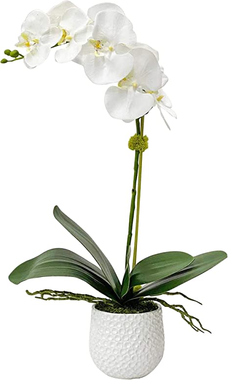 White Orchid Faux Floral Pot