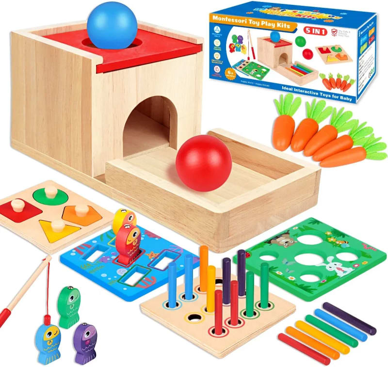 5 in 1 Wooden Toy Box Includes Object Permanence Box