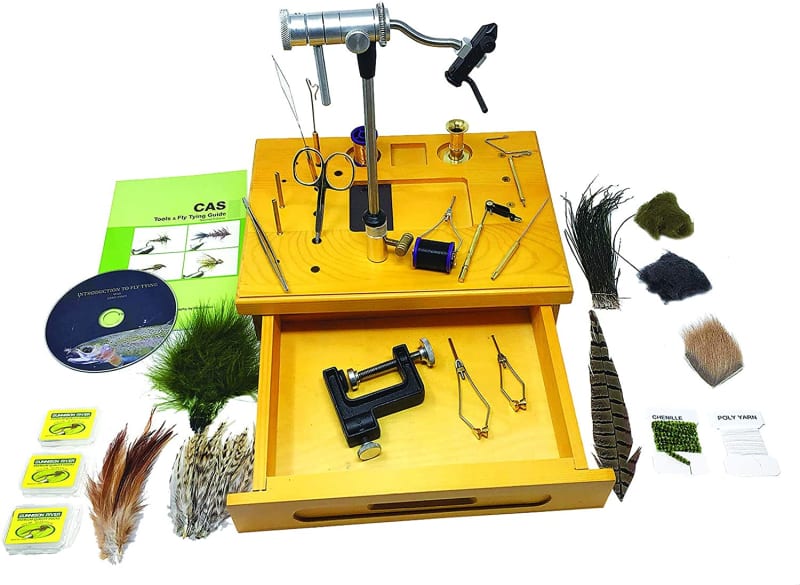 Wooden Fly Tying Station with Rotary Vise