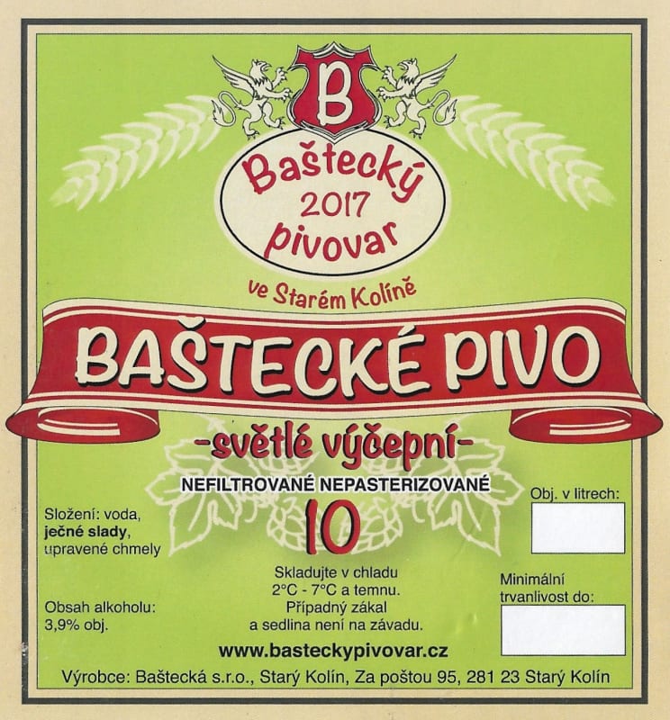 Baštecké pivo světlé výčepní 10 Etk. A