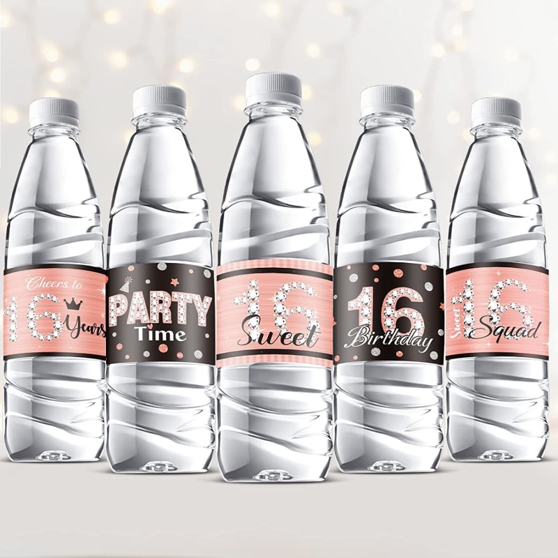 Sweet 16 Water Bottle Labels