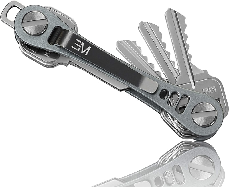 EM Compact Key Holder for Keychain Premium (Aircraft Grade Aluminum) – Smart Key Organizer Keychain – Minimalist Unique Style Pocket Clip Design (Grey)